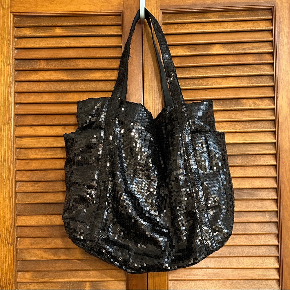 Gap sparkly black sequin slouchy tote bag with side pockets